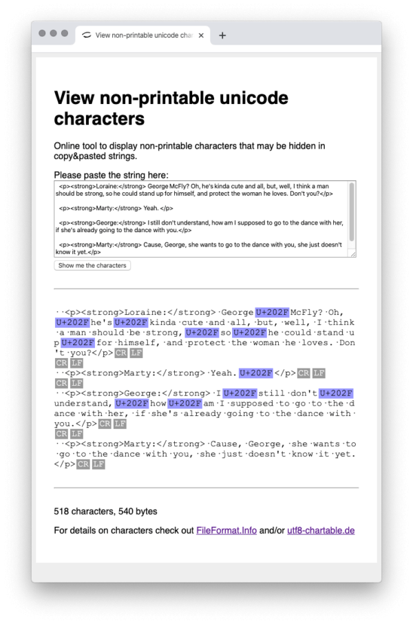 View non printable characters Qreativbox